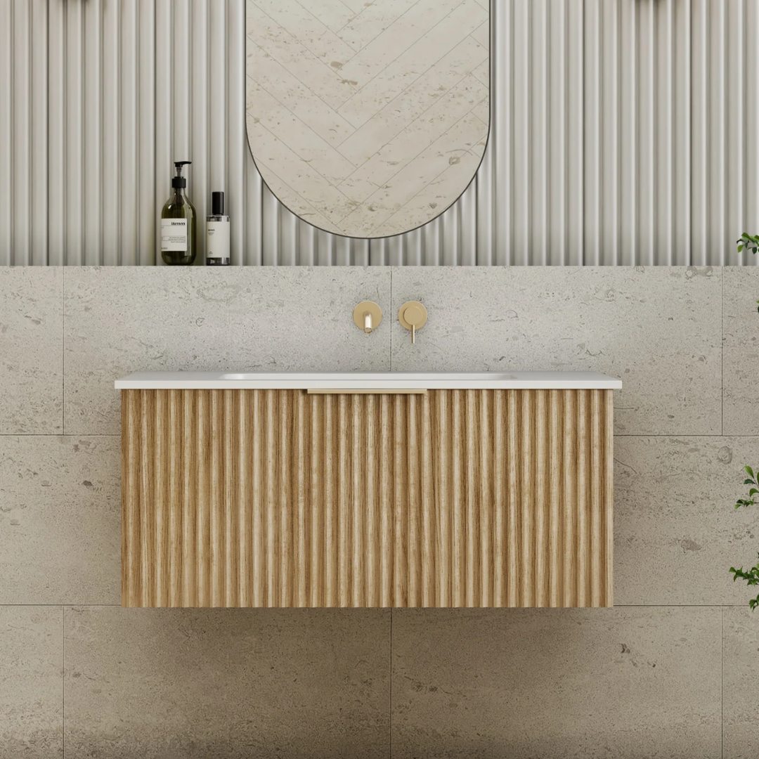 Cassa Design Capture Ensuite 900mm Wall Hung Vanity - Natural Oak - Matte Black Handle - CAP900EN-OAK-Matte Black