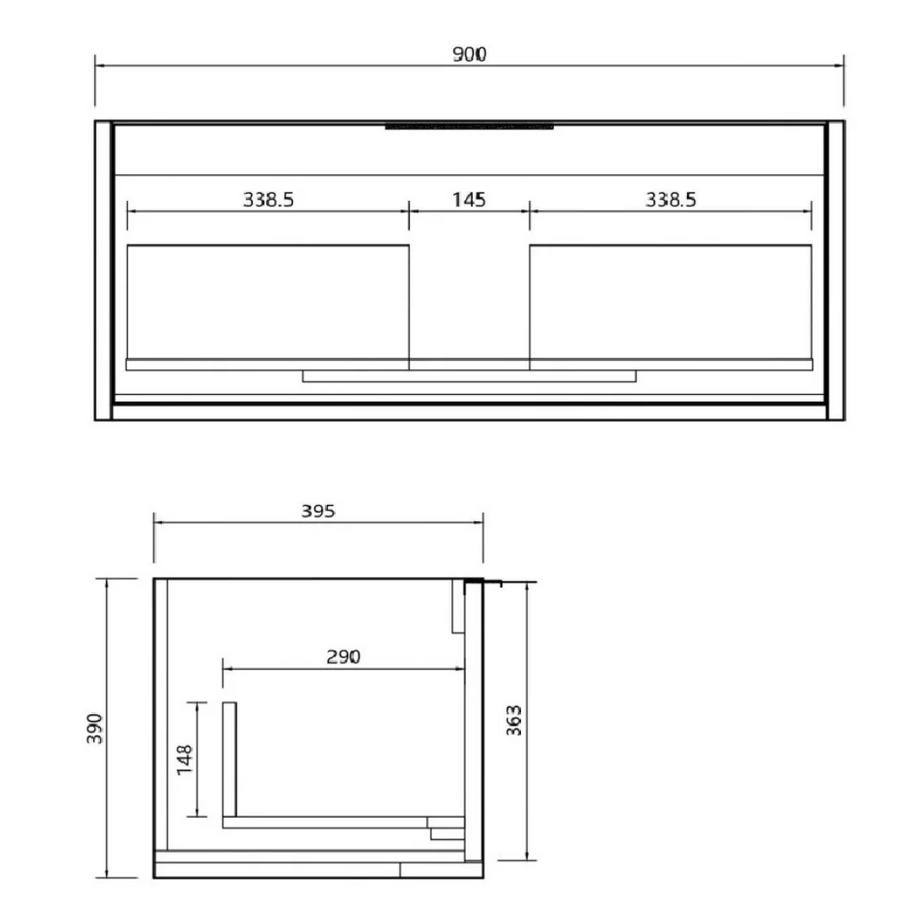 Cassa Design Capture Ensuite 900mm Wall Hung Vanity - Natural Walnut - Matte Black Handle - CAP900EN-WALNUT-Matte Black
