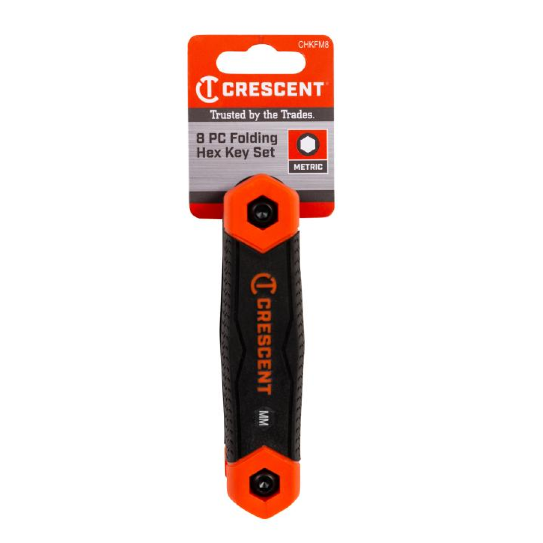 Crescent 8 Piece Folding Metric Hex Dual Material Key Set - CHKFM8