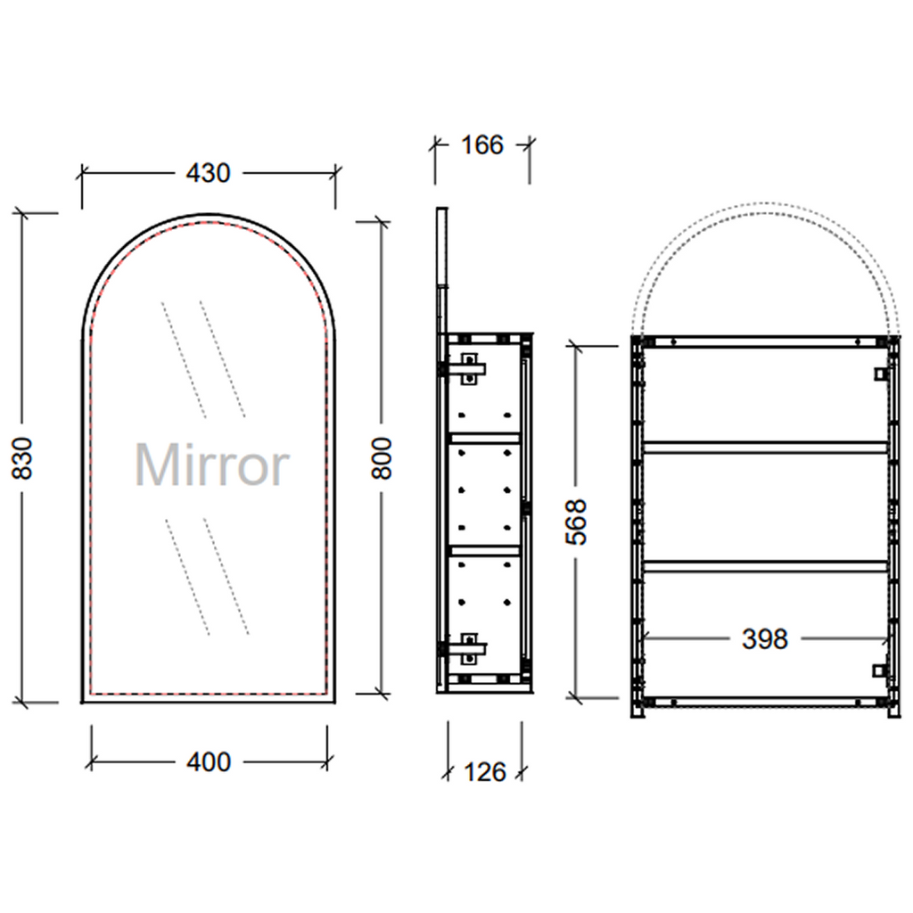 Timberline Church Frame 430mm Shaving Cabinet - Saxby Blue Satin Frame - CHUF-SC-430-S-G
