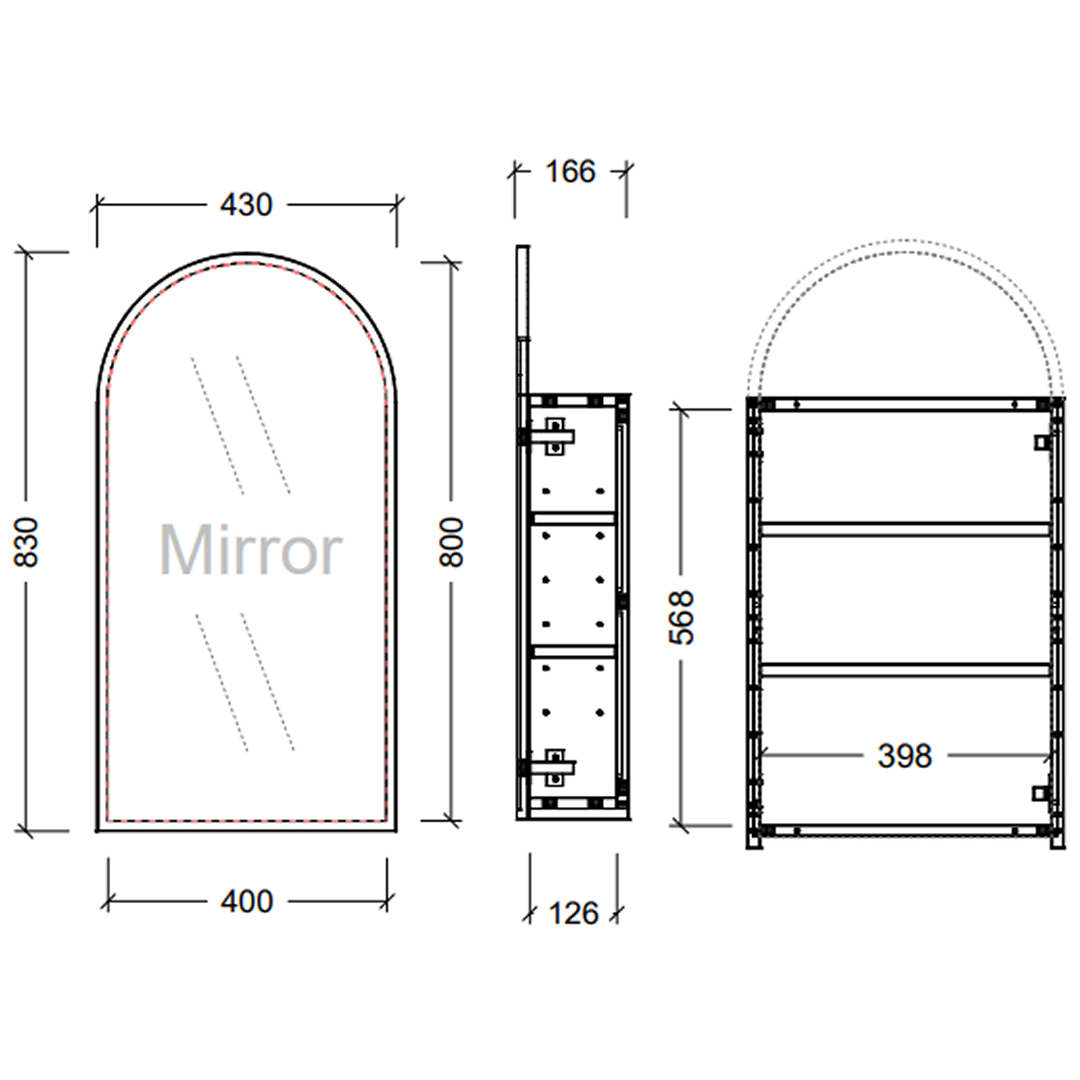 Timberline Church Frame 430mm Shaving Cabinet - Saxby Blue Satin Frame - CHUF-SC-430-S-G