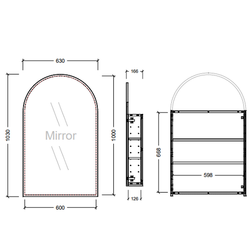 Timberline Church Frame 630mm Shaving Cabinet - Classic White Interior - CHUF-SC-630-S-G__4