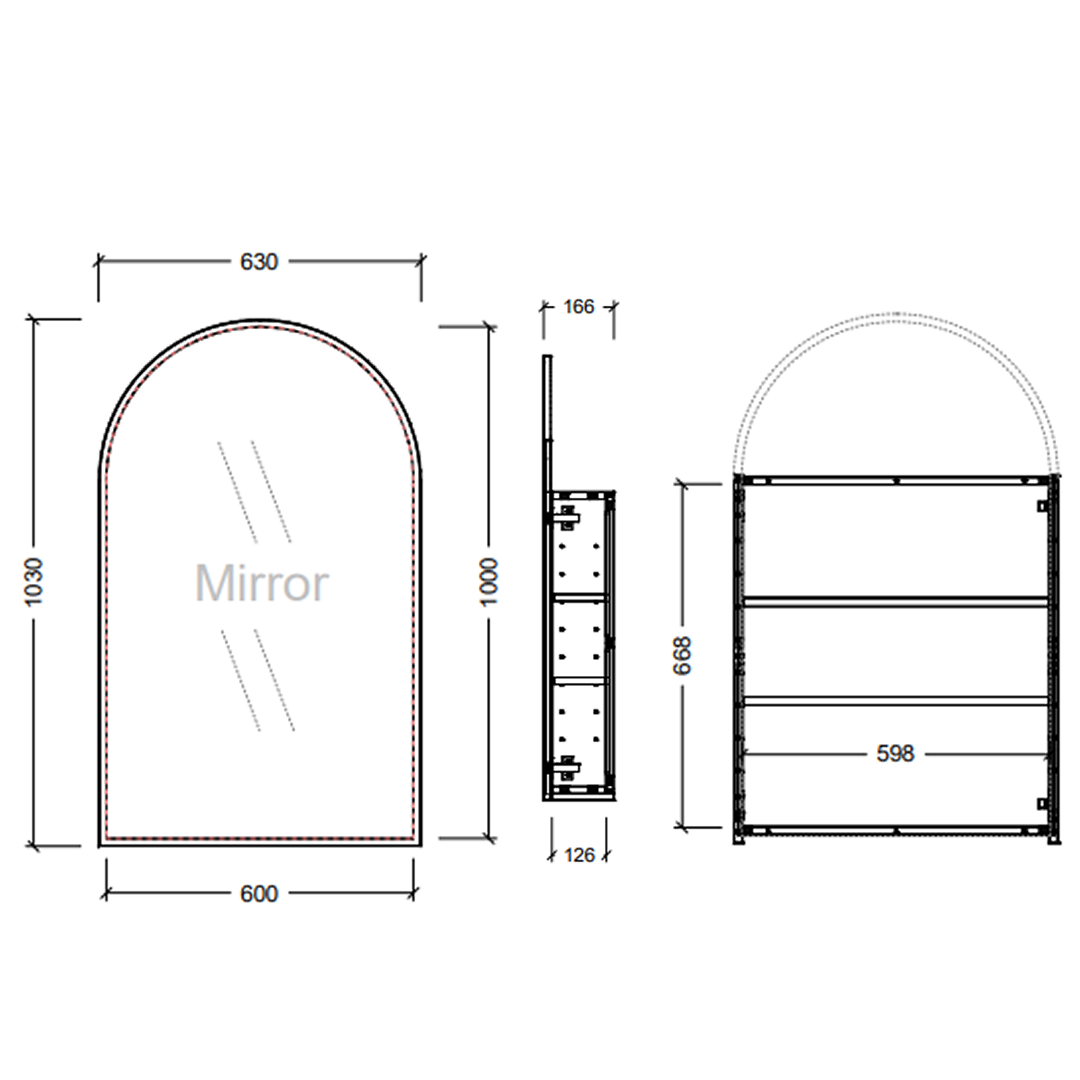 Timberline Church Frame 630mm Shaving Cabinet - Classic White Interior - CHUF-SC-630-S-G__4