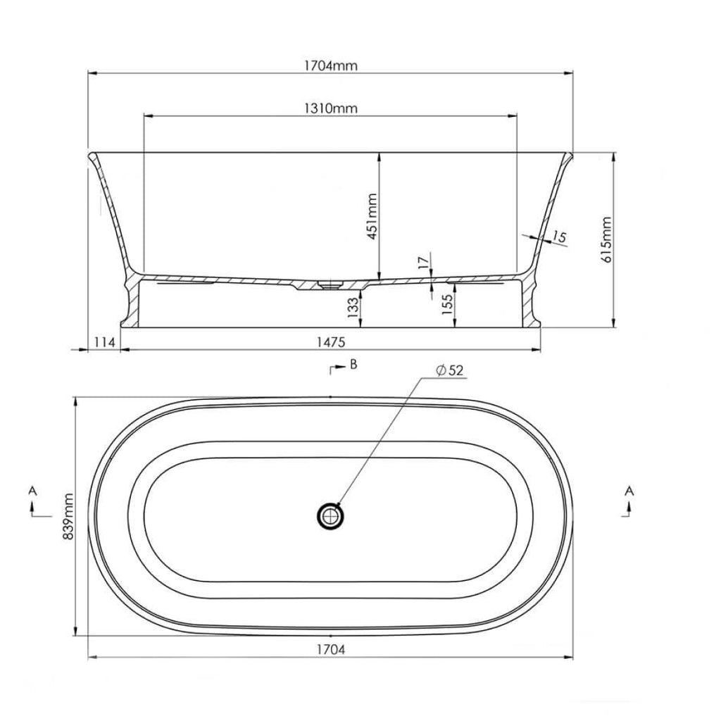 Turner Hastings Claremont 1700 MagnaCast Freestanding Bath - Matte White - CL1700MCB