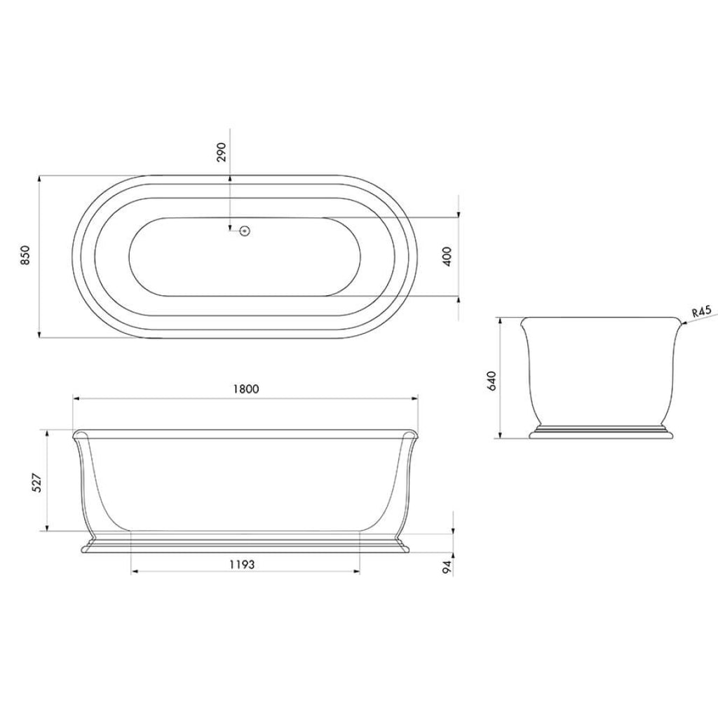 Turner Hastings Camden 1800 TitanCast Solid Surface Freestanding Bath without Overflow - Gloss White - CM1800TCB-GW