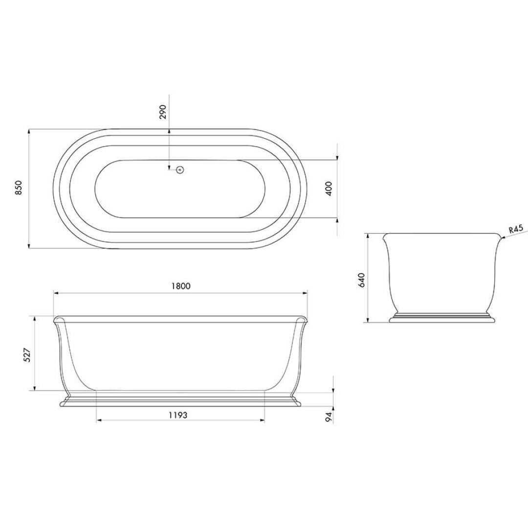 Turner Hastings Camden 1800 TitanCast Solid Surface Freestanding Bath without Overflow - Gloss White - CM1800TCB-GW
