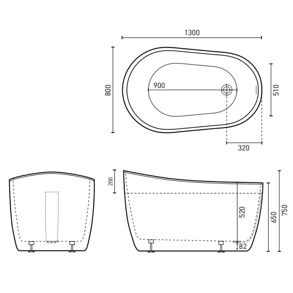 Decina Cosmo 1300mm Acrylic Freestanding Bath - Gloss White - CO1300WIO