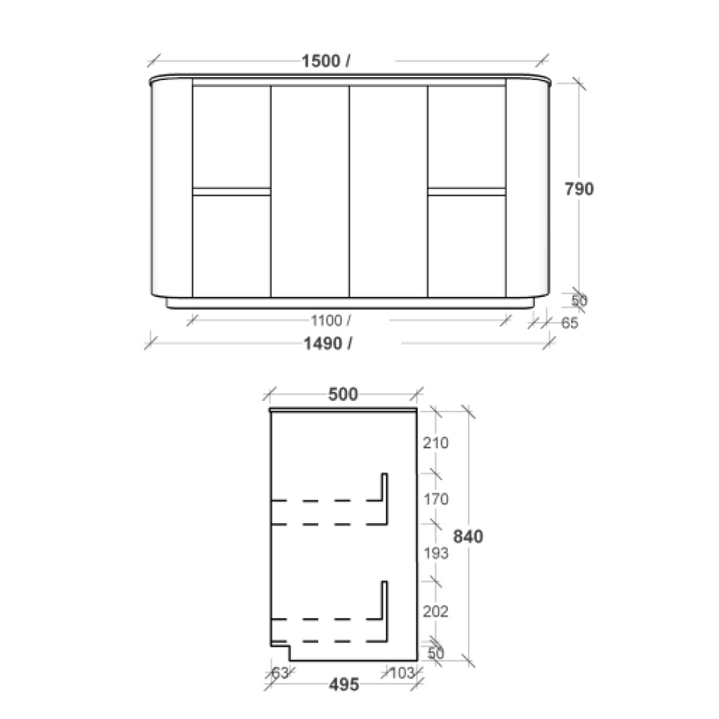 Rifco Contour Supreme 1500mm Freestanding Vanity - 12mm Corian Top - CNS15CGW2