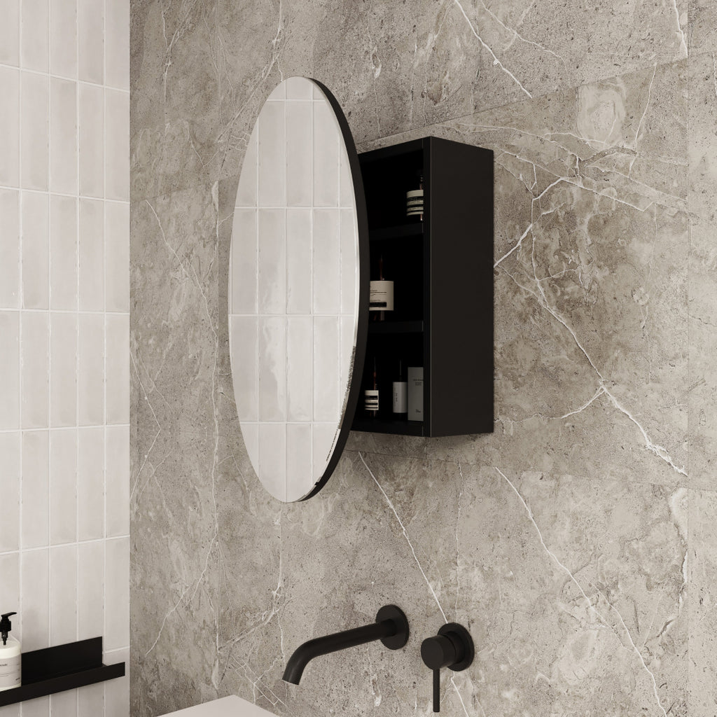 Thermogroup CR6060B 600 Round Black Mirror Cabinet