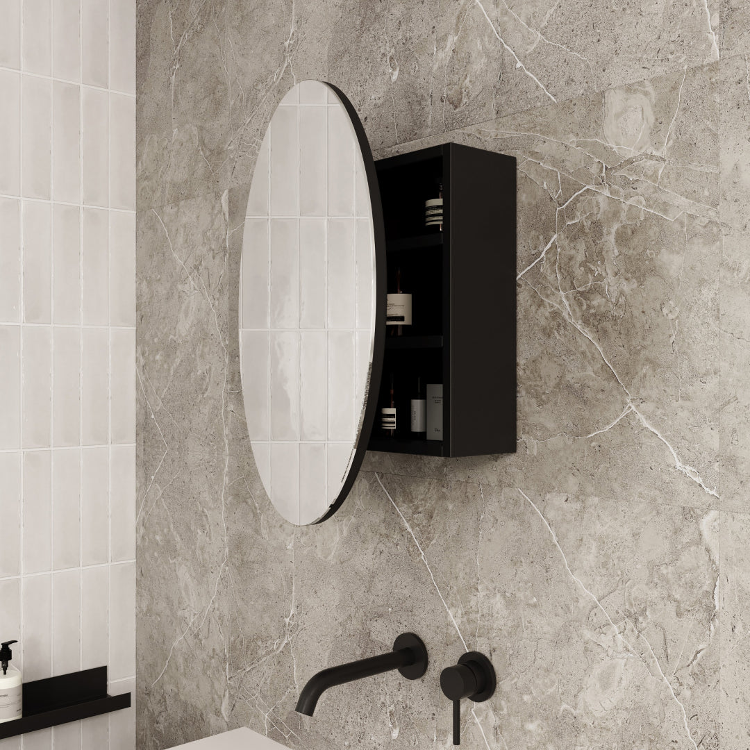 Thermogroup CR6060B 600 Round Black Mirror Cabinet