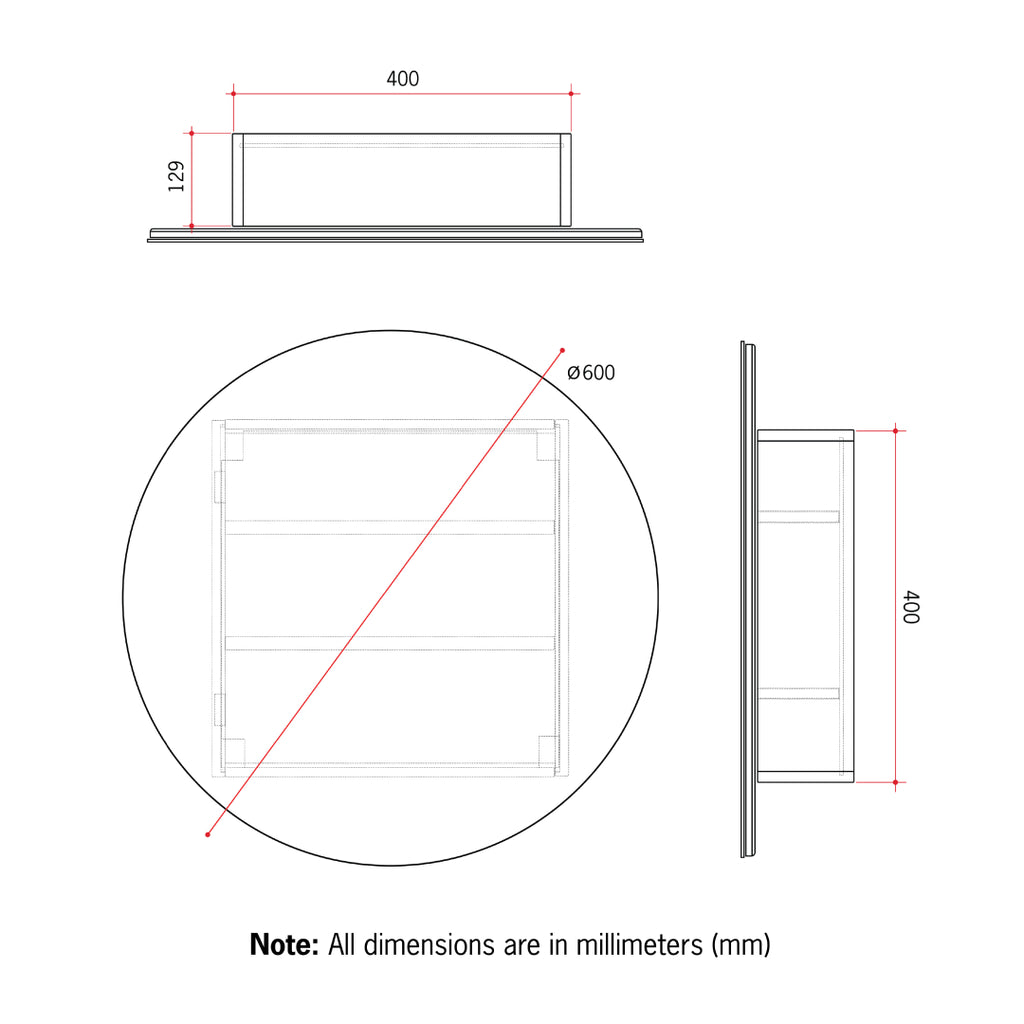 Thermogroup CR6060B 600 Round Black Mirror Cabinet