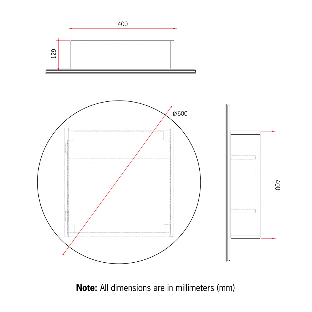 Thermogroup CR6060B 600 Round Black Mirror Cabinet
