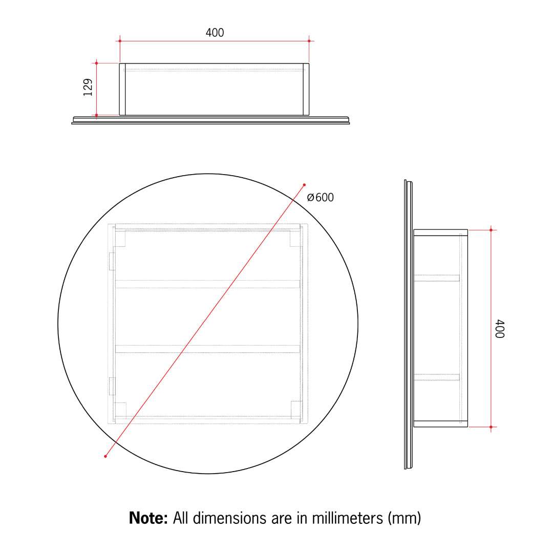 Thermogroup CR6060W 600 Round White Mirror Cabinet