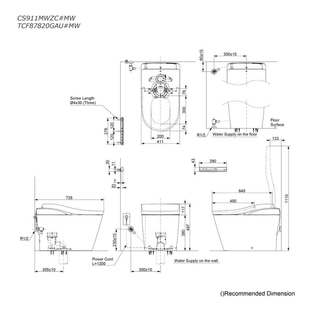 TOTO Neorest LS Floor Mounted Smart Toilet (S-Trap 305mm) - Matte White CS911MWZC#MW + TCF87820GAU#MW + T53P100VR