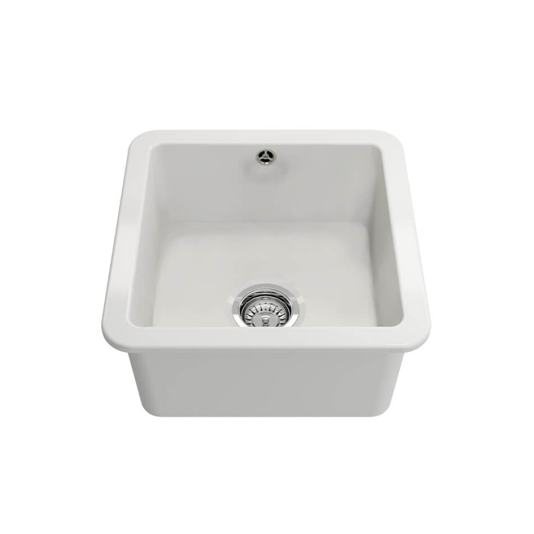 Turner Hastings Cuisine 46 Inset or Undermount Fireclay Sink with Overflow - Gloss White CU46FS-OF