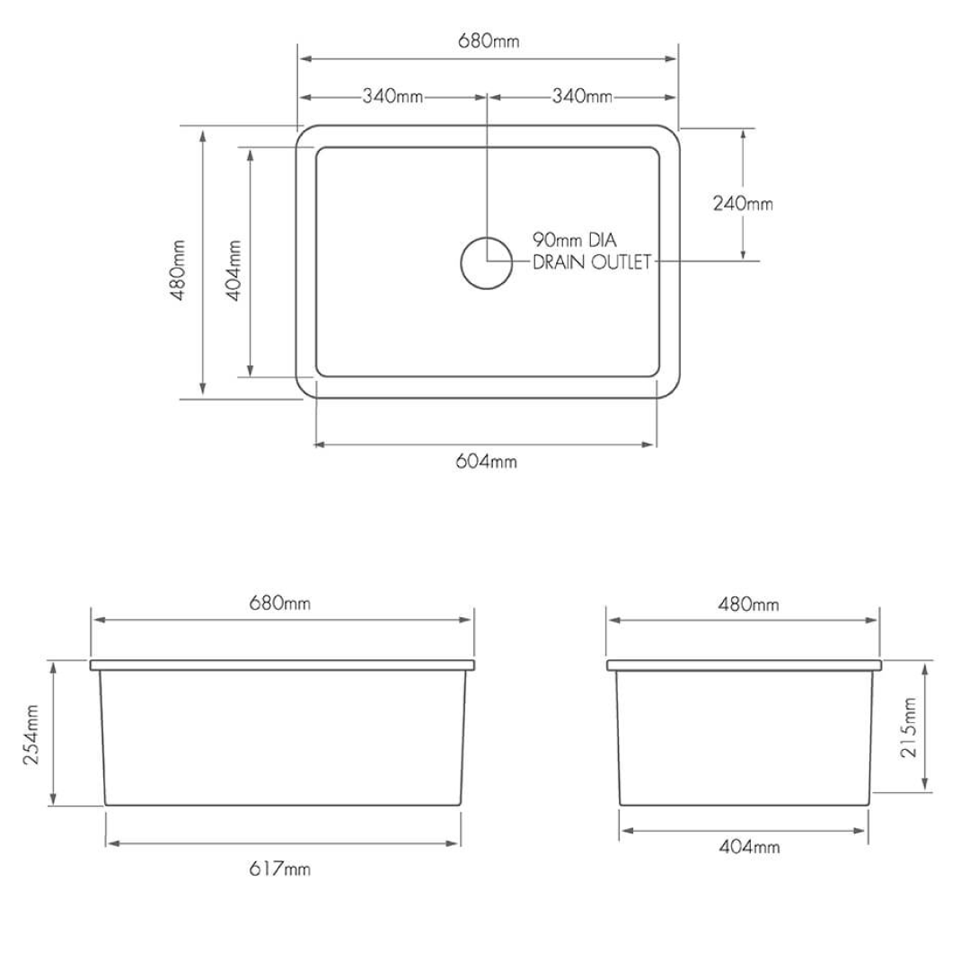 Turner Hastings Cuisine 68 x 48 Inset or Undermount Fireclay Sink - Gloss White CU68FS