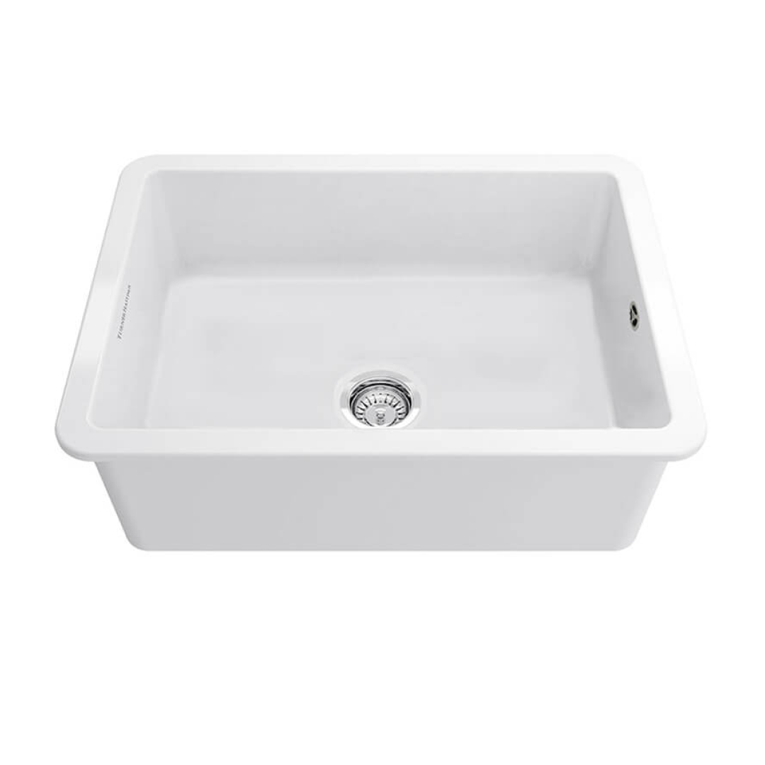Turner Hastings 68 x 48 Inset or Undermount Fireclay Sink with Overflow - Gloss White CU68FS-OF