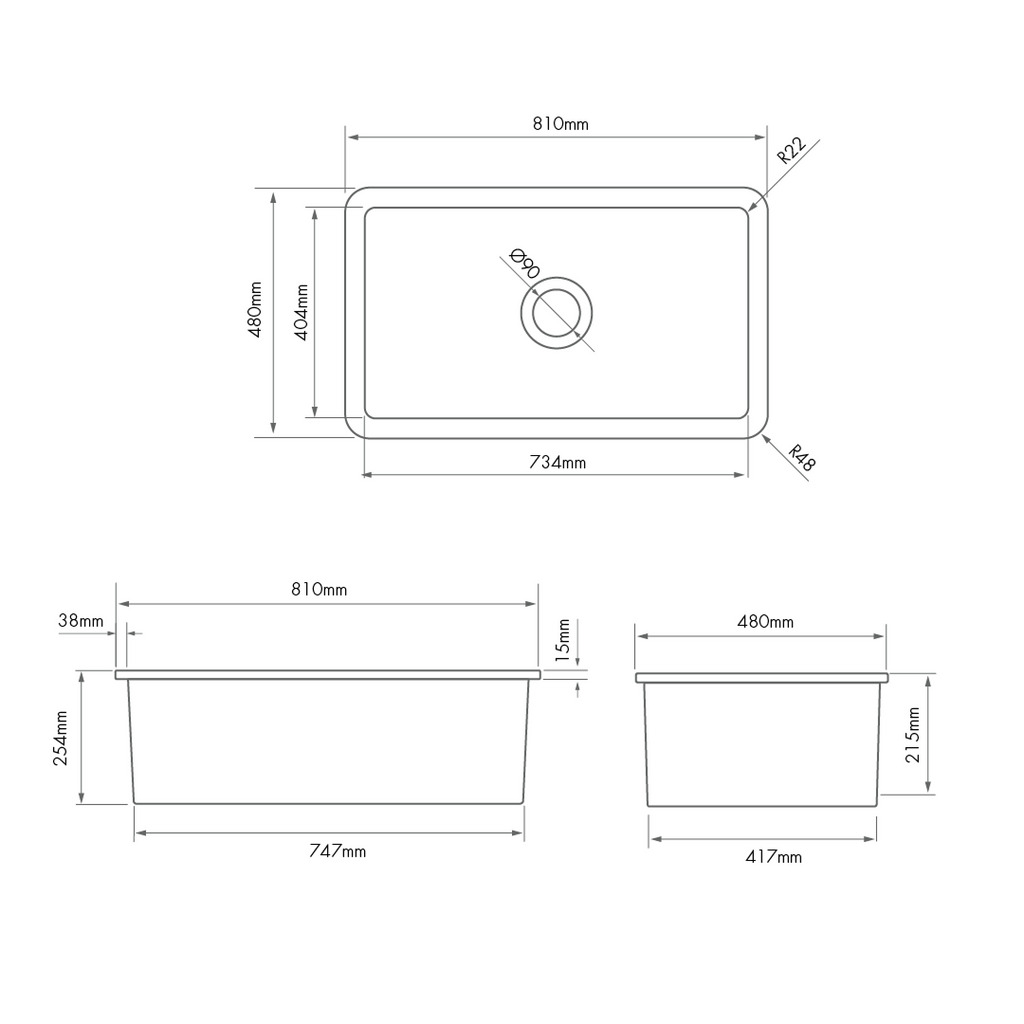 Turner Hastings Cuisine 81 x 48 Inset or Undermount Fireclay Sink - Matte White CU813FS-MW