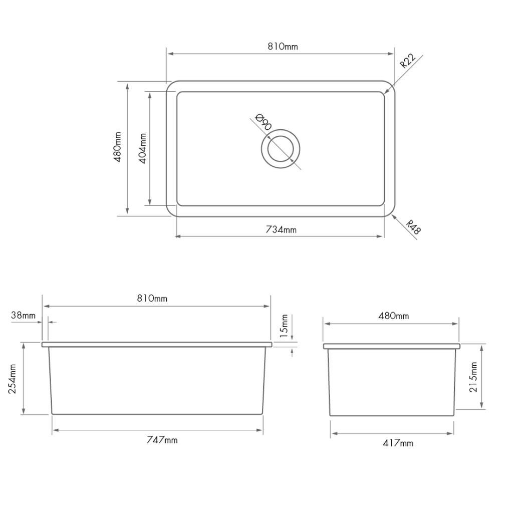 Turner Hastings Cuisine 81 x 48 Inset or Undermount Fireclay Sink - Gloss White CU81FS