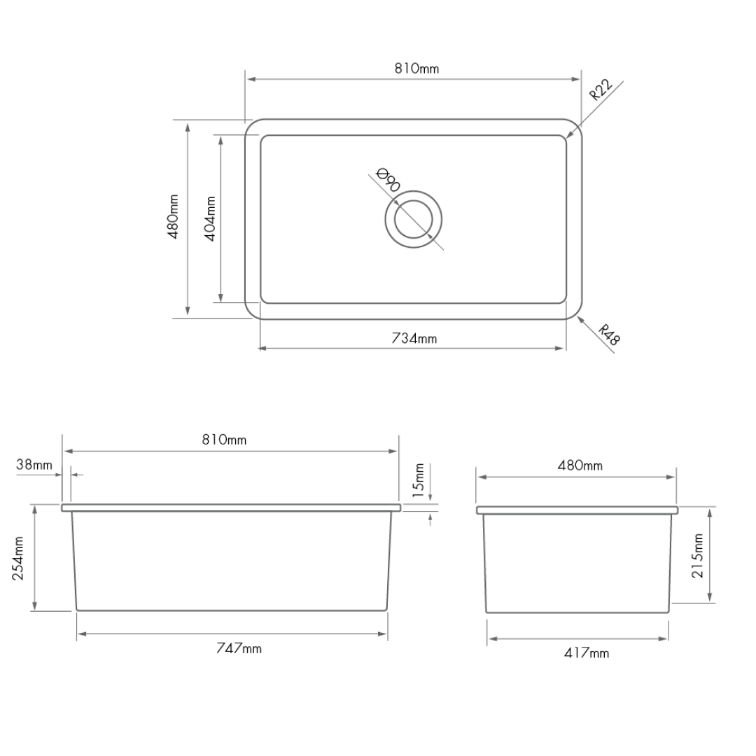 Turner Hastings Cuisine 81 x 48 Inset or Undermount Fireclay Sink - Gloss White CU81FS