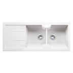 Turner Hastings Cuisine 116 x 50 Double Bowl Fireclay Sink with Overflow Left Hand Drainer - 1TH Gloss White CUD116FS-LHD-OF