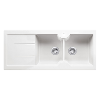 Turner Hastings Cuisine 116 x 50 Double Bowl Fireclay Sink with Overflow Left Hand Drainer - 1TH Gloss White CUD116FS-LHD-OF
