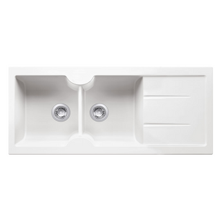 Turner Hastings Cuisine 116 x 50 Double Bowl Fireclay Sink with Drainer - Gloss White CUD116FS-NTH