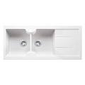 Turner Hastings Cuisine 116 x 50 Double Bowl Fireclay Sink with Overflow Right Hand Drainer - 1TH Gloss White CUD116FS-RHD-OF