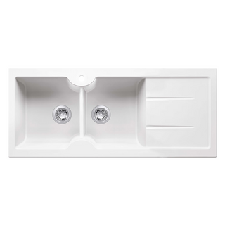 Turner Hastings Cuisine 116 x 50 Double Bowl Fireclay Sink with Overflow Right Hand Drainer - 1TH Gloss White CUD116FS-RHD-OF