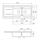 Turner Hastings Cuisine 116 x 50 Double Bowl Fireclay Sink with Overflow Left Hand Drainer - 1TH Gloss White CUD116FS-LHD-OF