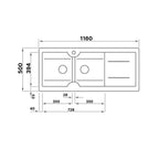 Turner Hastings 1160 Double Bowl Inset Fireclay Sink w/Right Hand Drainer - Gloss White