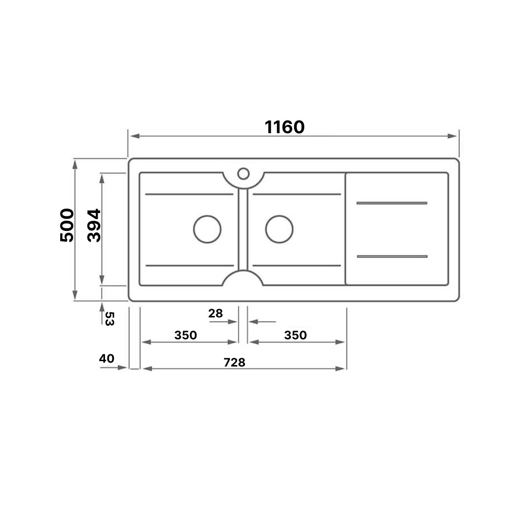 Turner Hastings 1160 Double Bowl Inset Fireclay Sink w/Right Hand Drainer - Gloss White