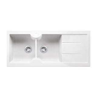 Turner Hastings 1160 Double Bowl Inset Fireclay Sink w/Right Hand Drainer - Gloss White