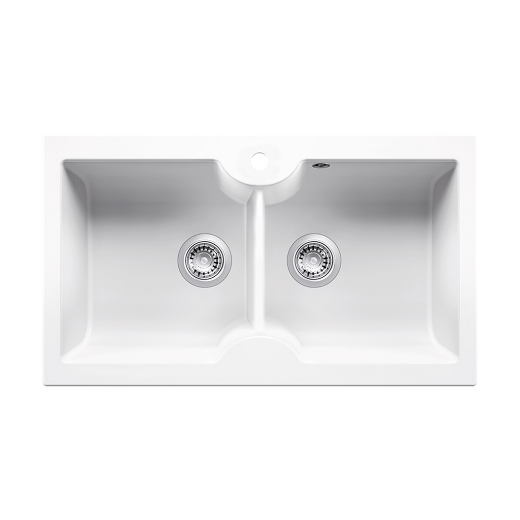Turner Hastings Cuisine 86 x 50 Inset or Undermount Double Bowl Fireclay Sink with Overflow - 1TH Gloss White CUD86FS-OF