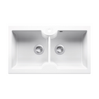 Turner Hastings Cuisine 86 x 50 Inset or Undermount Double Bowl Fireclay Sink with Overflow - 1TH Gloss White CUD86FS-OF