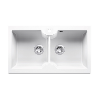 Turner Hastings Cuisine 86 x 50 Inset or Undermount Double Bowl Fireclay Sink with Overflow - 1TH Gloss White CUD86FS-OF