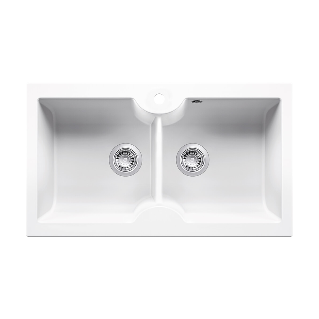 Turner Hastings Cuisine 86 x 50 Inset or Undermount Double Bowl Fireclay Sink with Overflow - 1TH Gloss White CUD86FS-OF