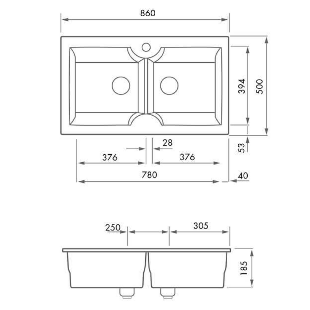 Turner Hastings Cuisine 86 x 50 Inset or Undermount Double Bowl Fireclay Sink with Overflow - 1TH Gloss White CUD86FS-OF