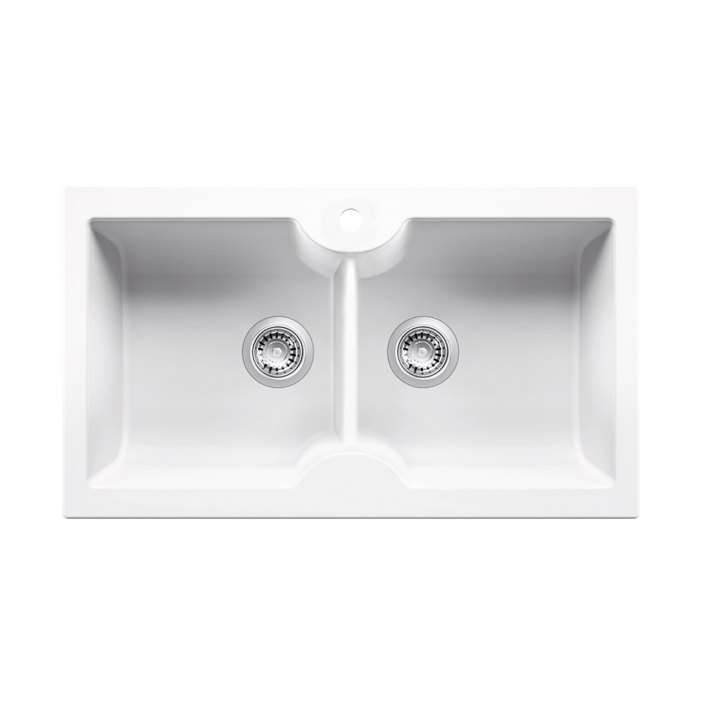 Turner Hastings Cuisine 86 x 50 Fireclay Double Bowl Sink 1TH - Gloss White - CUD86FS