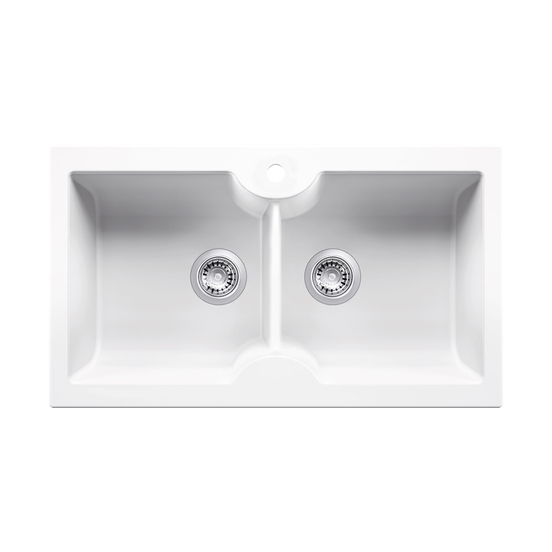 Turner Hastings Cuisine 86 x 50 Fireclay Double Bowl Sink 1TH - Gloss White - CUD86FS