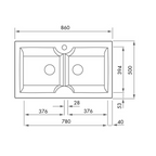 Turner Hastings Cuisine 86 x 50 Fireclay Double Bowl Sink 1TH - Gloss White - CUD86FS