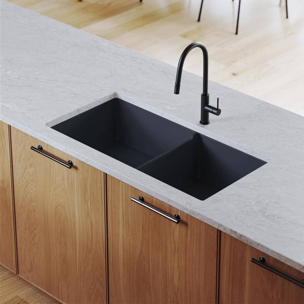 Turner Hastings Cuisine 1 & 1/2 Bowl Inset/Undermount Fine Fireclay Sink with Overflow - Matte Black - CUD93FS-MB-OF