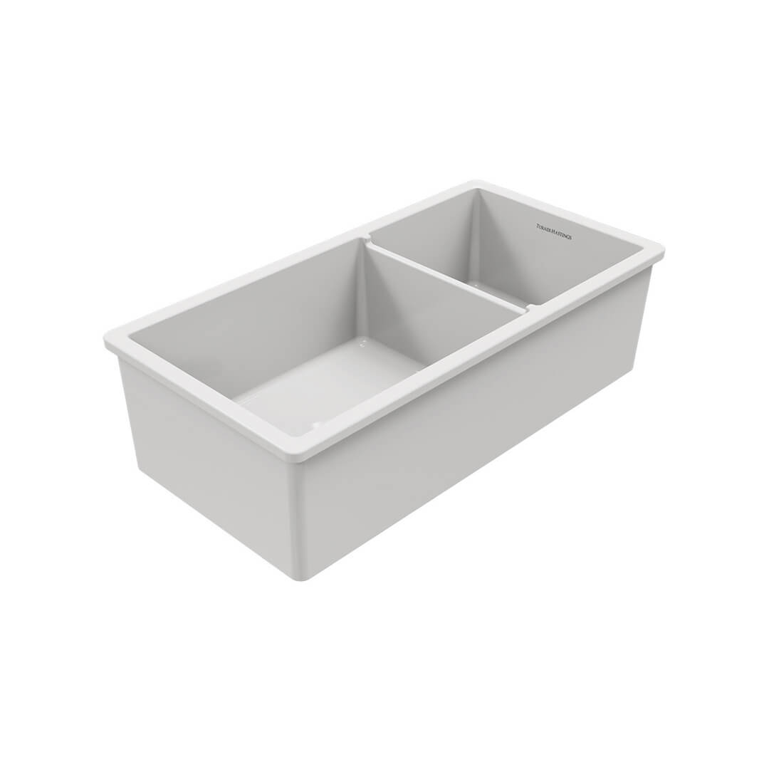 Turner Hastings Cuisine 1 & 1/2 Bowl Inset/Undermount Fine Fireclay Sink Includes Overflow - Gloss White - CUD93FS-OF