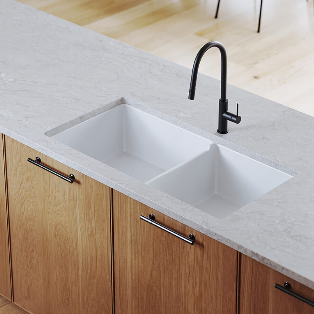 Turner Hastings Cuisine 1 & 1/2 Bowl Inset/Undermount Fine Fireclay Sink Includes Overflow - Gloss White - CUD93FS-OF