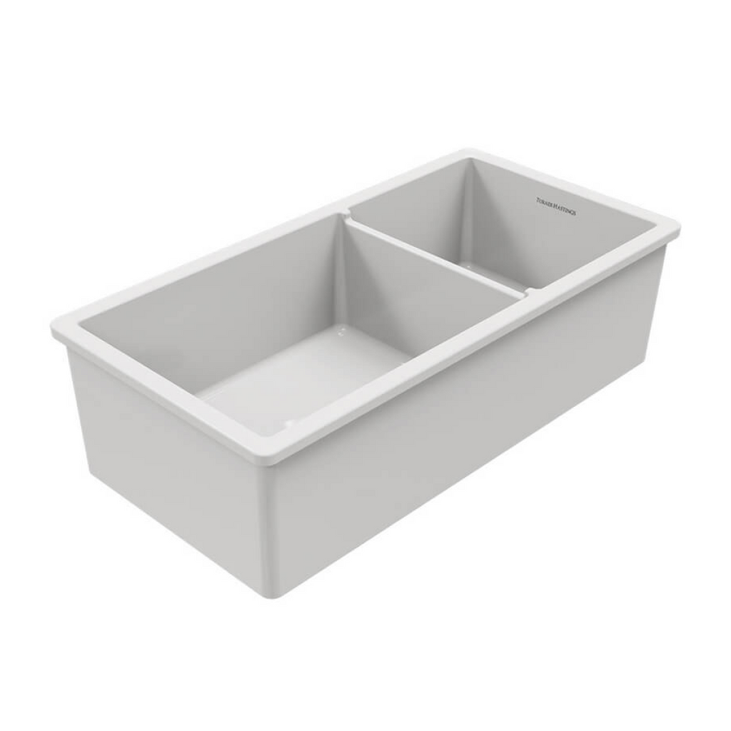 Turner Hastings Cuisine 93 x 48 1 & 1/2 Bowl Inset/Undermount Fireclay Sink - Gloss White CUD93FS