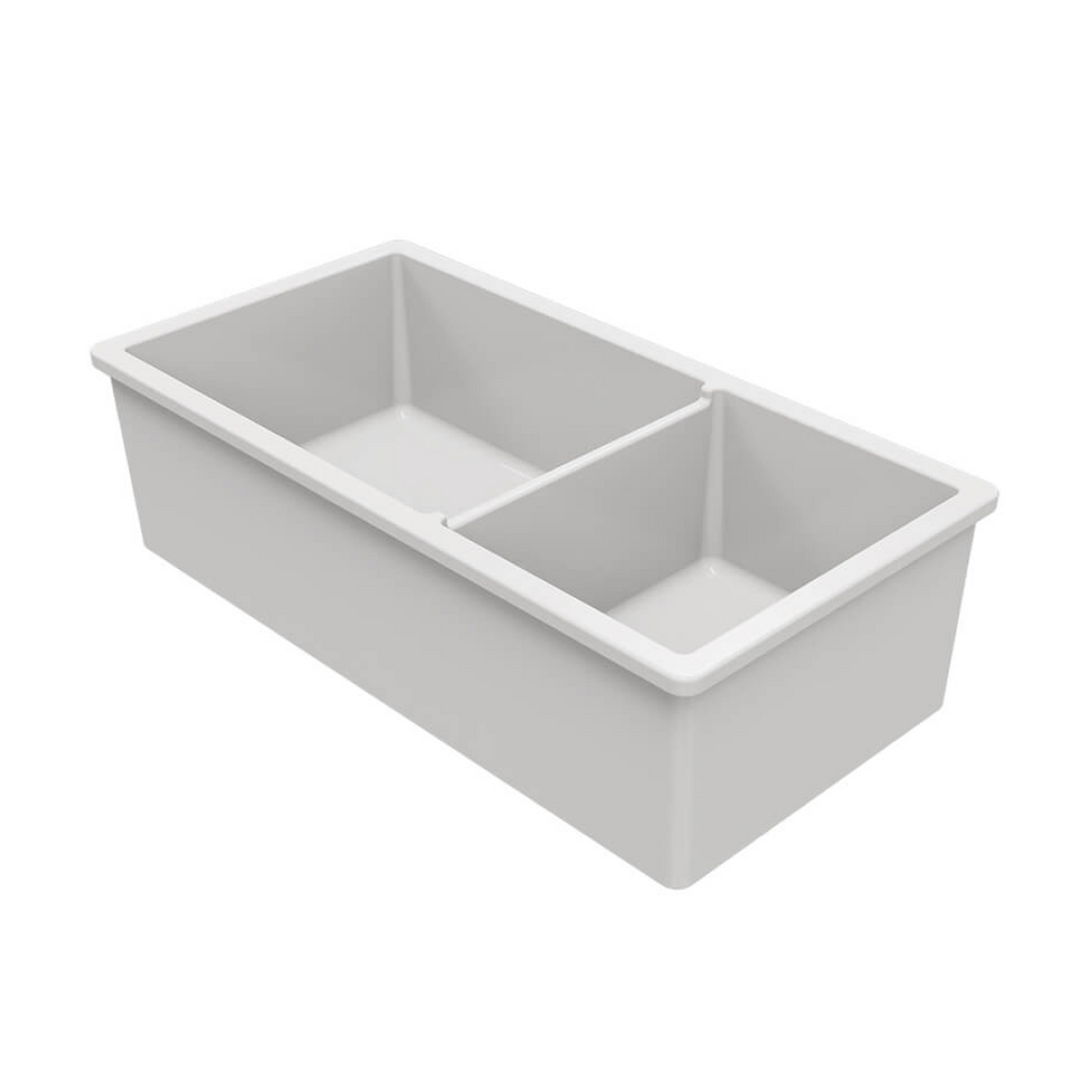 Turner Hastings Cuisine 93 x 48 1 & 1/2 Bowl Inset/Undermount Fireclay Sink - Gloss White CUD93FS