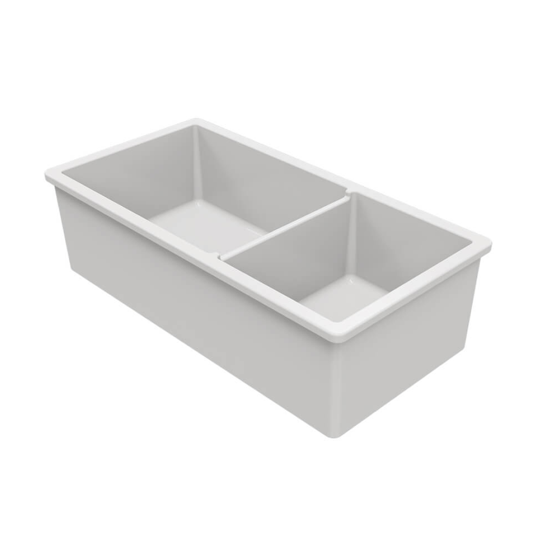 Turner Hastings Cuisine 93 x 48 1 & 1/2 Bowl Inset/Undermount Fireclay Sink - Gloss White CUD93FS