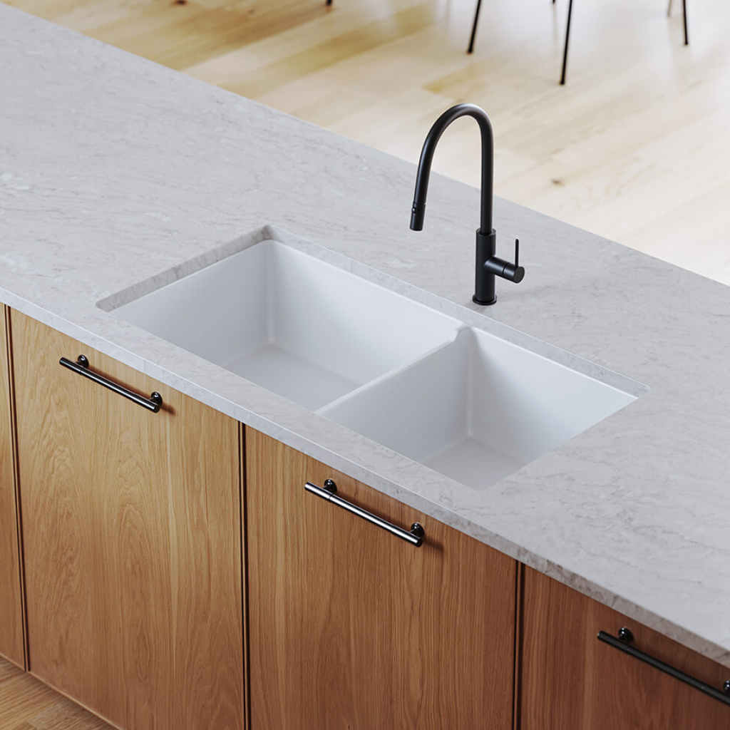 Turner Hastings Cuisine 93 x 48 1 & 1/2 Bowl Inset/Undermount Fireclay Sink - Gloss White CUD93FS