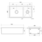 Turner Hastings Cuisine 93 x 48 1 & 1/2 Bowl Inset/Undermount Fireclay Sink - Gloss White CUD93FS
