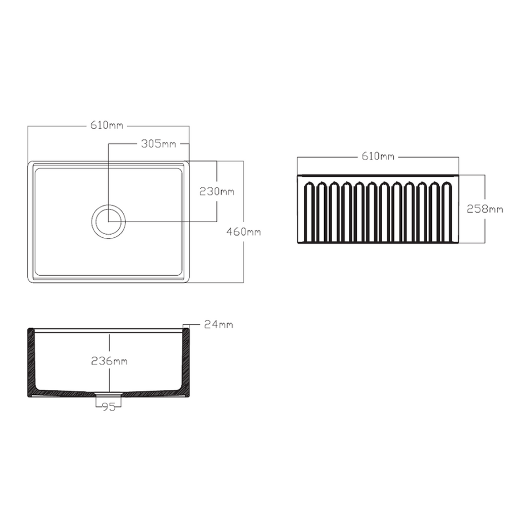 Turner Hastings Cove 60 Fireclay Butler Sink - Gloss White CV60FS